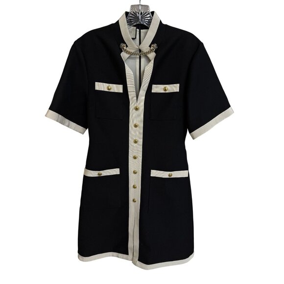 Gucci Womens Black & White Short-Sleeve Button-Up Blazer Dress With Gold Accent - Picture 1 of 16